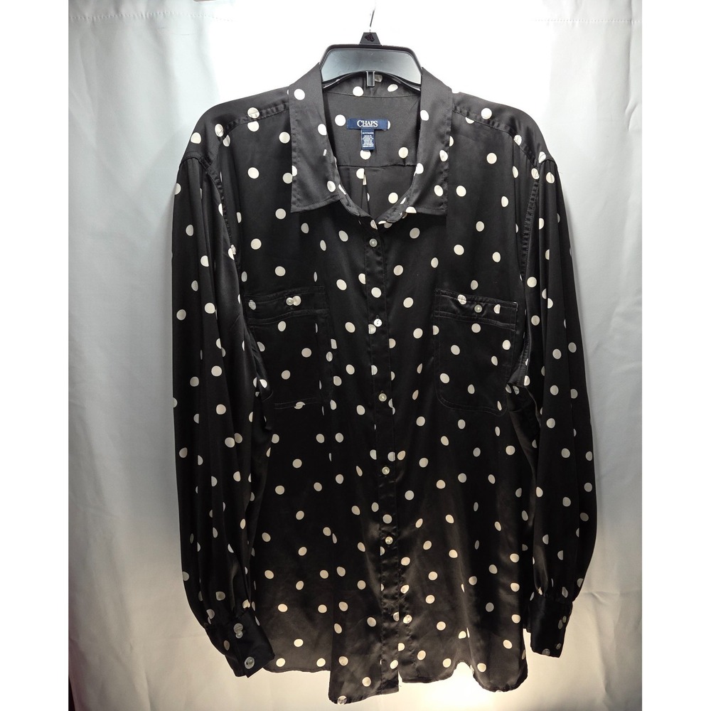 Women's 3X Chaps Black & White‎ Polka Dot Blouse Long Sleeve Career Top